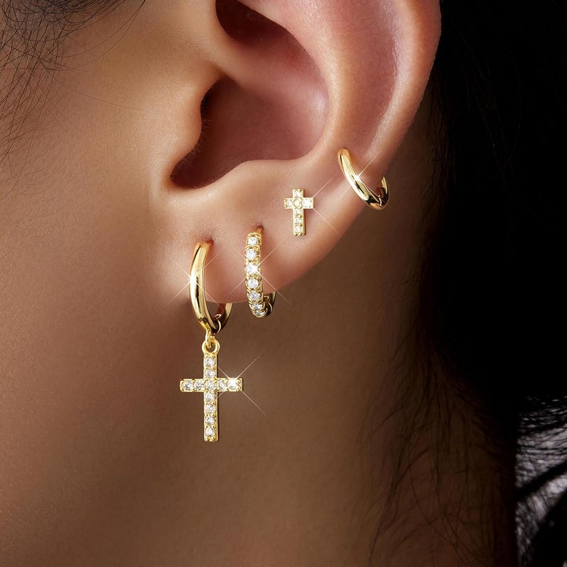 Poxtex Small Gold Huggie Hoop Earrings Set for Women Men Hypoallergenic 14K Plated Stack Cartilage Earrings, Multiple Piercing Lightweight Mini Thin Cute Dainty Trendy Jewelry Set Christmas Gifts for Women - Image 4